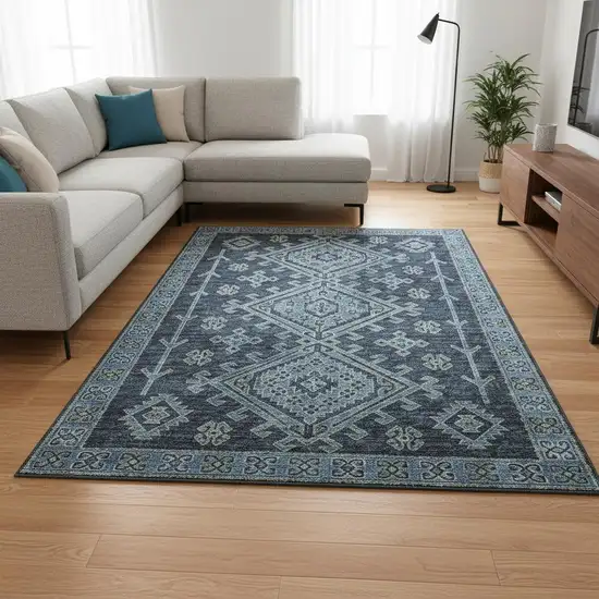 Blue And Sky Blue Geometric Washable Area Rug With UV Protection Photo 1