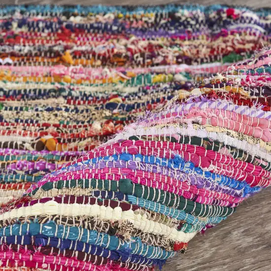 Blue And Sky Blue Striped Hand Woven Area Rug With Fringe Photo 8