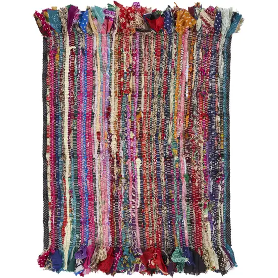 Blue And Sky Blue Striped Hand Woven Area Rug With Fringe Photo 2