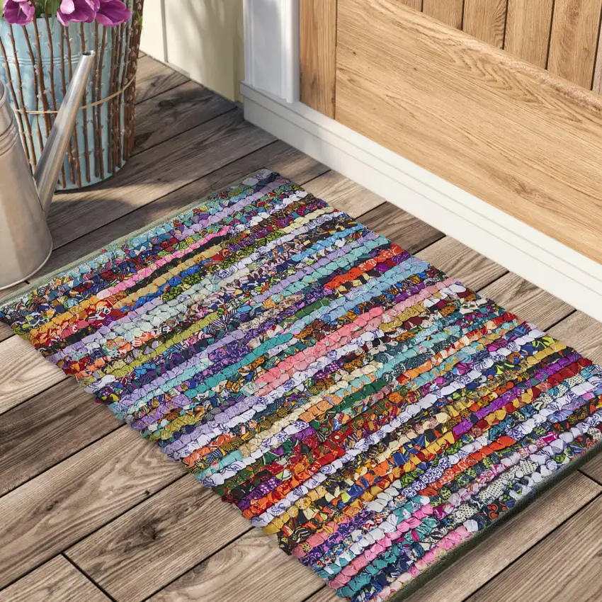 Blue And Sky Blue Striped Hand Woven Area Rug Photo 4
