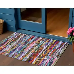 Photo of Blue And Sky Blue Striped Hand Woven Area Rug