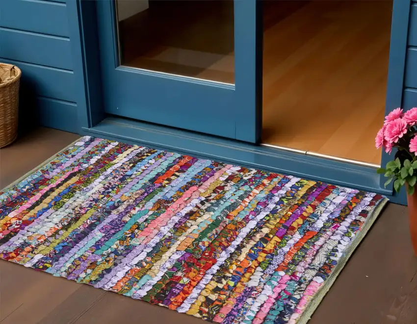 Blue And Sky Blue Striped Hand Woven Area Rug Photo 1