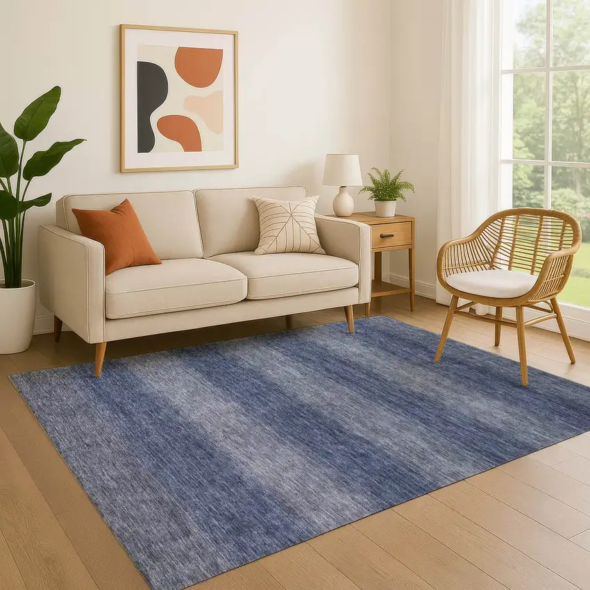 Blue And Sky Blue Striped Washable Area Rug With UV Protection Photo 4