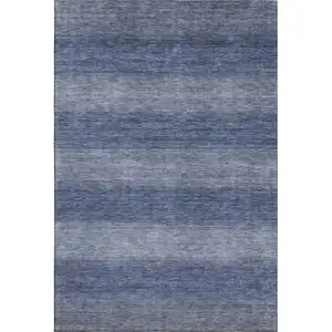 Photo of Blue And Sky Blue Striped Washable Area Rug With UV Protection