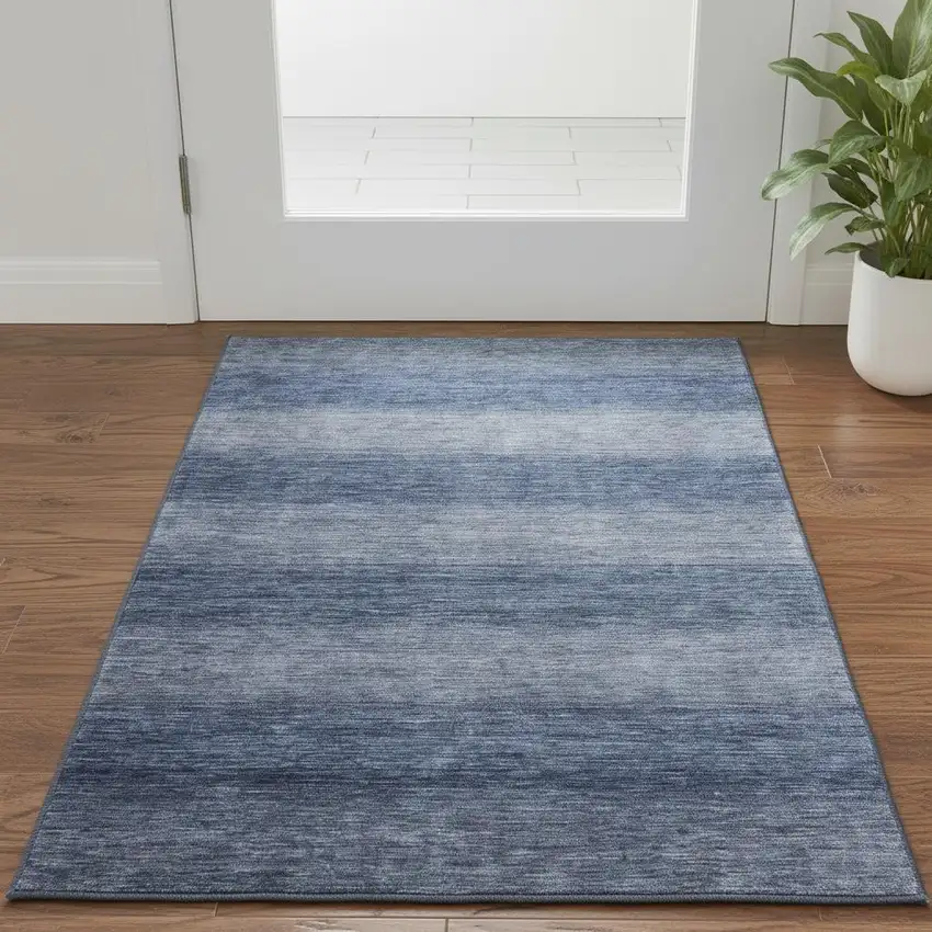 Blue And Sky Blue Striped Washable Area Rug With UV Protection Photo 2