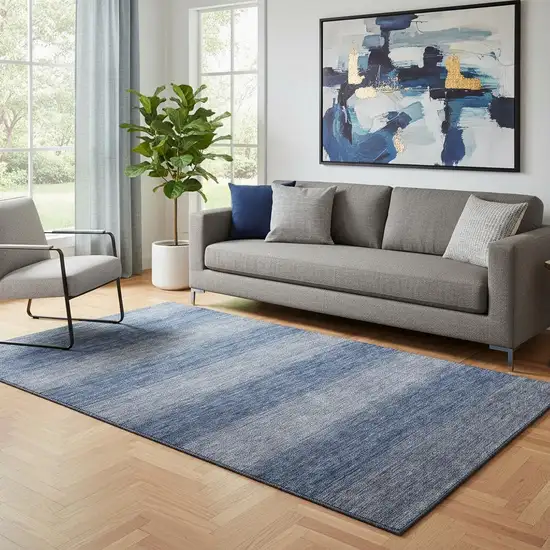 Blue And Sky Blue Striped Washable Area Rug With UV Protection Photo 2