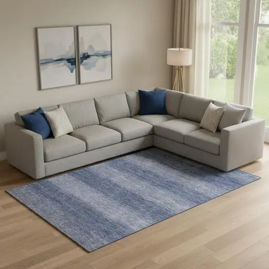 Blue And Sky Blue Striped Washable Area Rug With UV Protection Photo 2