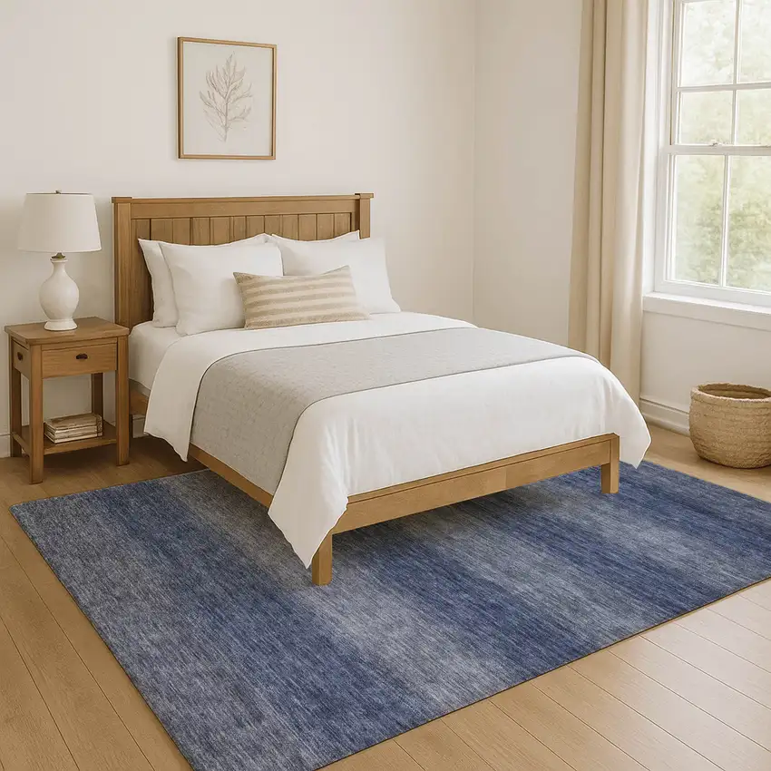 Blue And Sky Blue Striped Washable Area Rug With UV Protection Photo 5