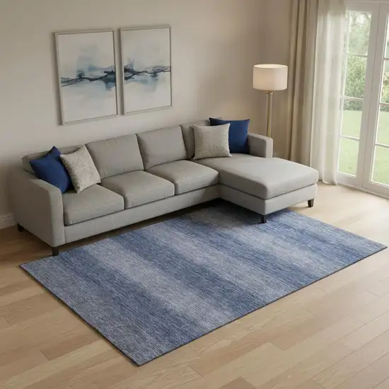 Blue And Sky Blue Striped Washable Area Rug With UV Protection Photo 2