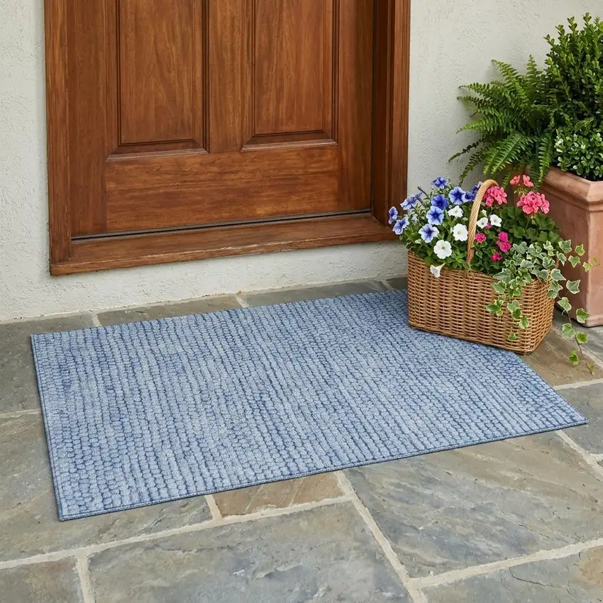 Blue And Sky Blue Striped Washable Indoor Outdoor Area Rug Photo 1
