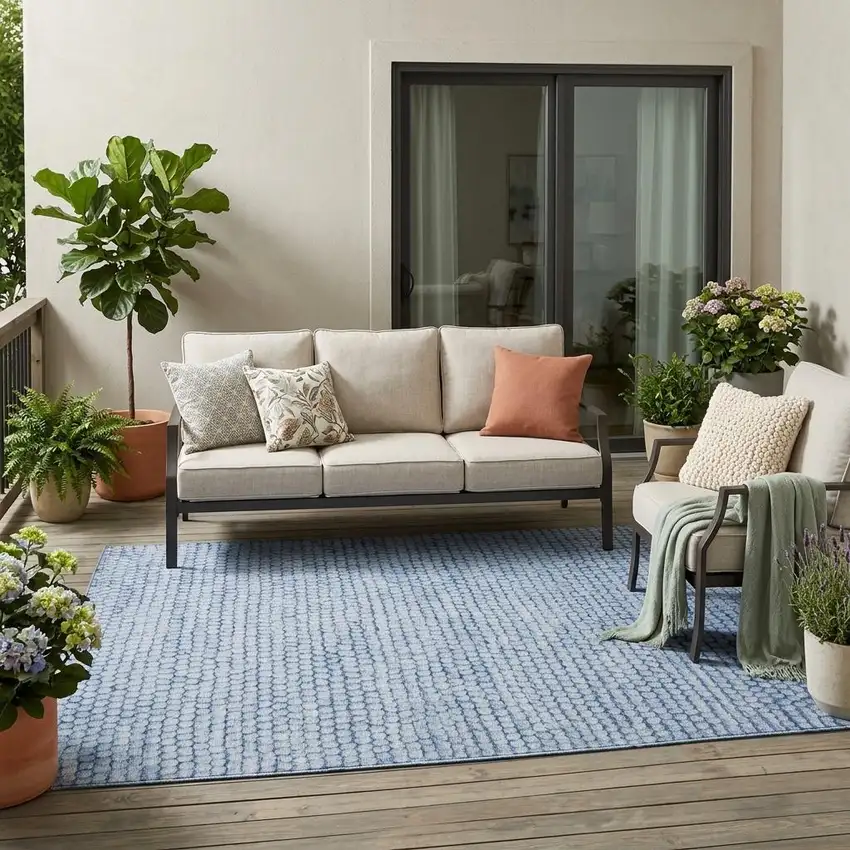 Blue And Sky Blue Striped Washable Indoor Outdoor Area Rug Photo 1