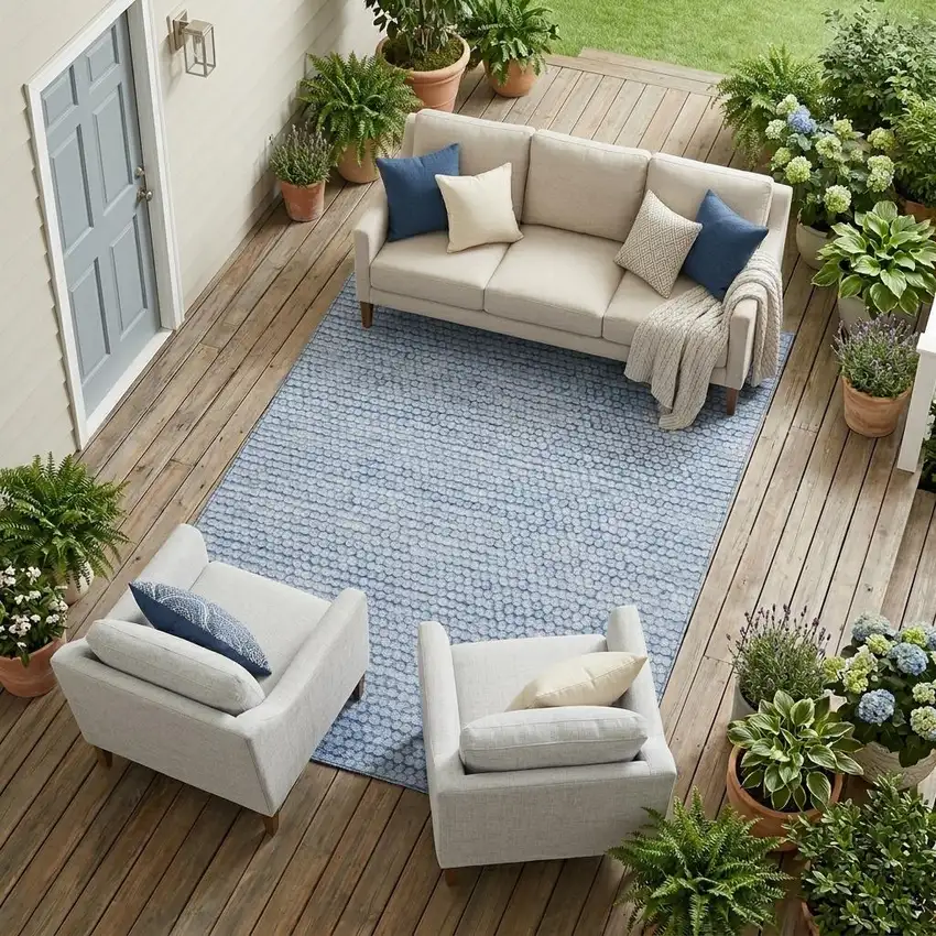 Blue And Sky Blue Striped Washable Indoor Outdoor Area Rug Photo 1