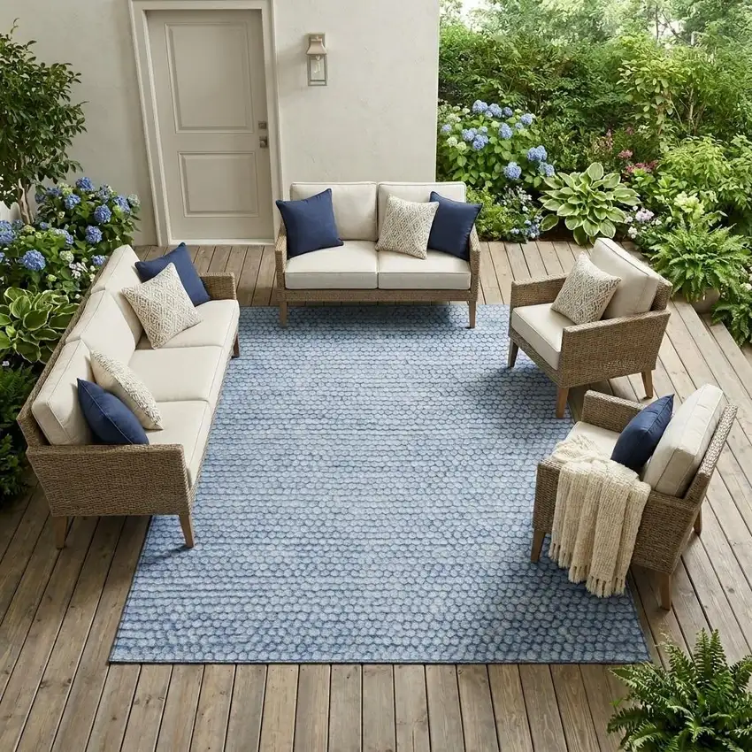 Blue And Sky Blue Striped Washable Indoor Outdoor Area Rug Photo 1