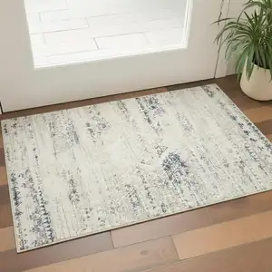 Photo of Blue And Sky Blue Tribal Distressed Washable Area Rug