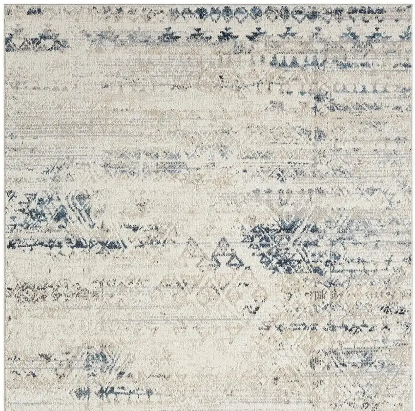 Blue And Sky Blue Tribal Distressed Washable Area Rug Photo 5