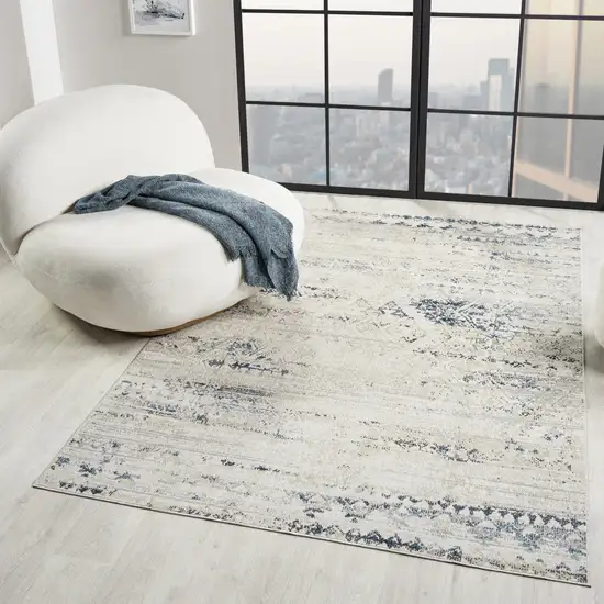 Blue And Sky Blue Tribal Distressed Washable Area Rug Photo 7