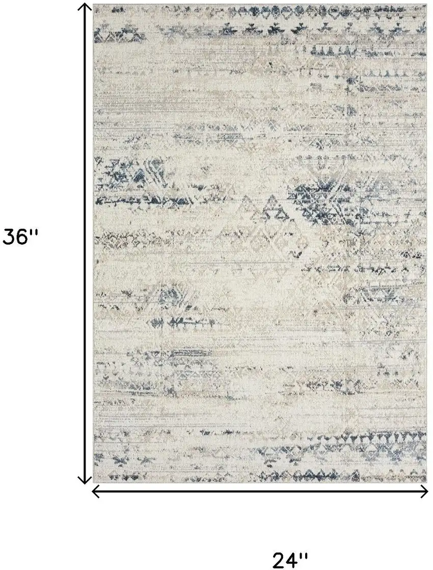 Blue And Sky Blue Tribal Distressed Washable Area Rug Photo 3