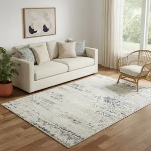 Photo of Blue And Sky Blue Tribal Distressed Washable Area Rug