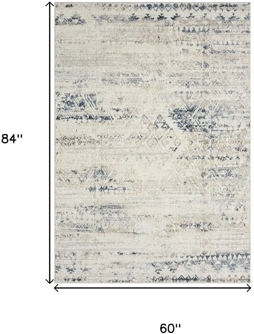 Blue And Sky Blue Tribal Distressed Washable Area Rug Photo 3