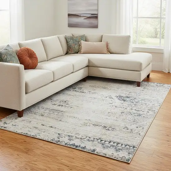 Blue And Sky Blue Tribal Distressed Washable Area Rug Photo 1