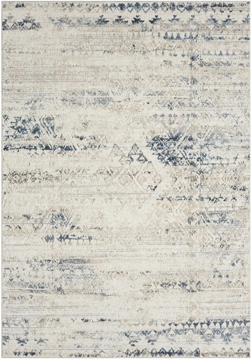 Blue And Sky Blue Tribal Distressed Washable Area Rug Photo 2