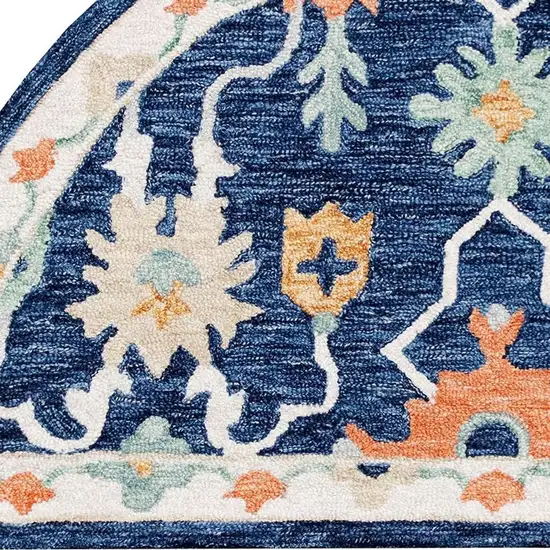 Blue And Sky Blue Wool Floral Hand Tufted Half Circle Rug Photo 2