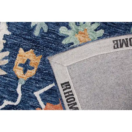 Blue And Sky Blue Wool Floral Hand Tufted Half Circle Rug Photo 8