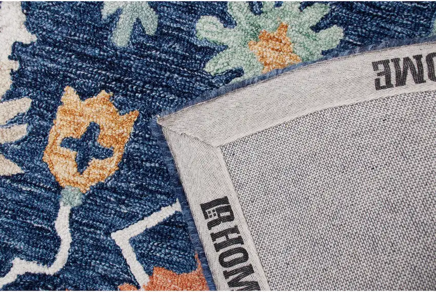 Blue And Sky Blue Wool Floral Hand Tufted Half Circle Rug Photo 8