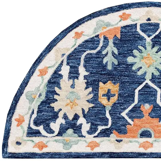 Blue And Sky Blue Wool Floral Hand Tufted Half Circle Rug Photo 3