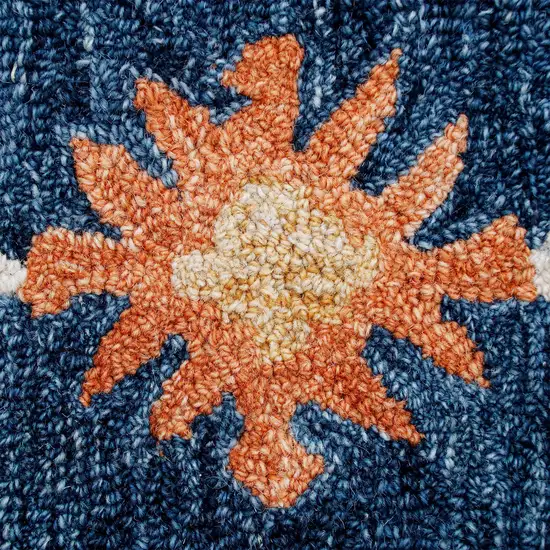 Blue And Sky Blue Wool Floral Hand Tufted Half Circle Rug Photo 6