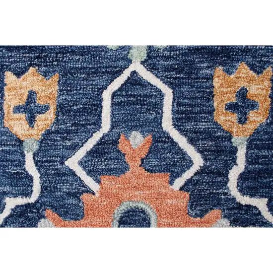 Blue And Sky Blue Wool Floral Hand Tufted Half Circle Rug Photo 9