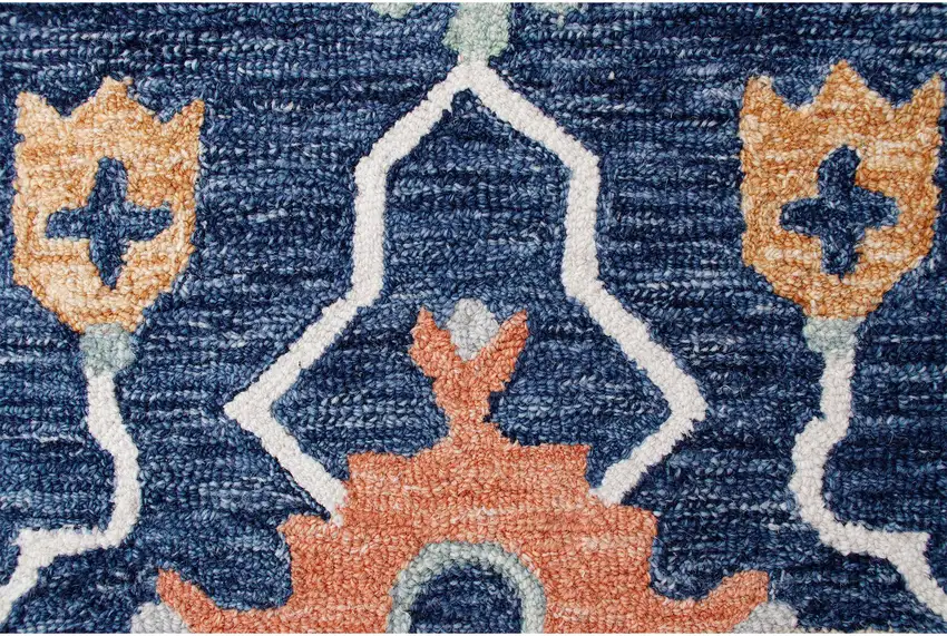 Blue And Sky Blue Wool Floral Hand Tufted Half Circle Rug Photo 9