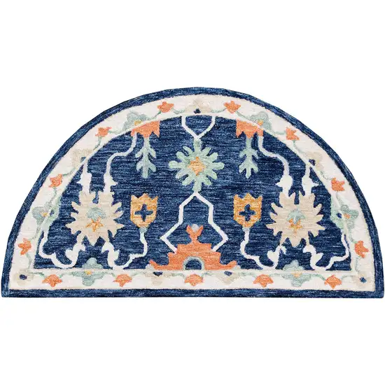 Blue And Sky Blue Wool Floral Hand Tufted Half Circle Rug Photo 1