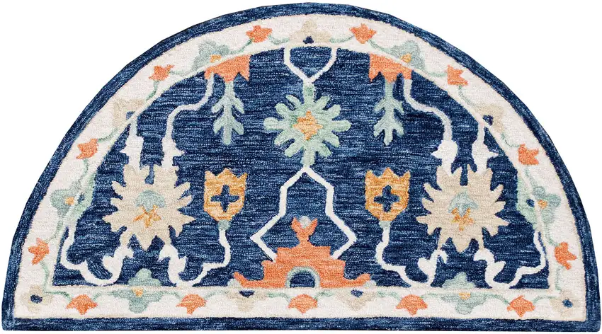 Blue And Sky Blue Wool Floral Hand Tufted Half Circle Rug Photo 1