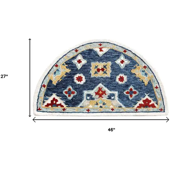 Blue And Sky Blue Wool Floral Hand Tufted Half Circle Rug Photo 9