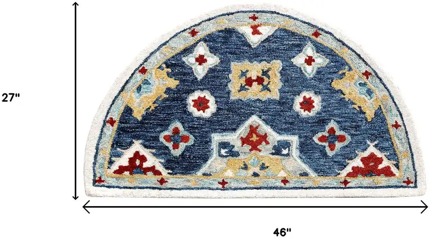 Blue And Sky Blue Wool Floral Hand Tufted Half Circle Rug Photo 9