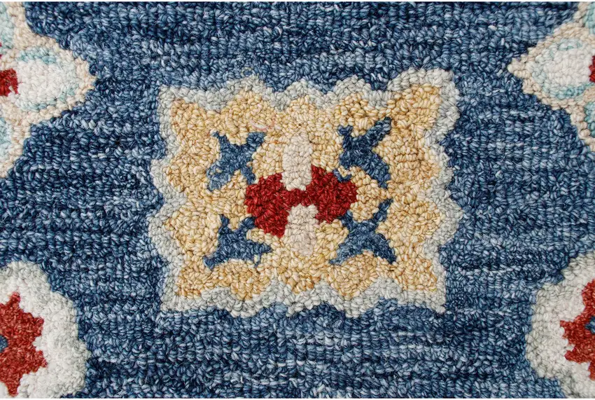 Blue And Sky Blue Wool Floral Hand Tufted Half Circle Rug Photo 8