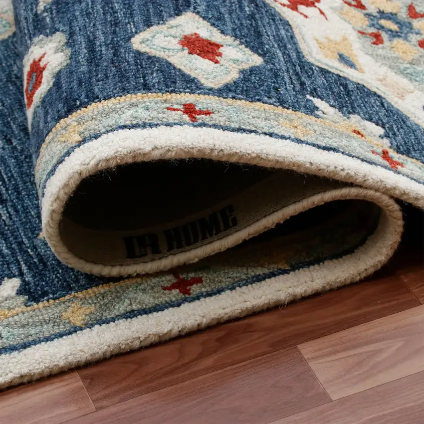 Blue And Sky Blue Wool Floral Hand Tufted Half Circle Rug Photo 4