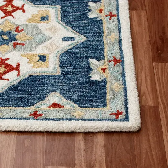 Blue And Sky Blue Wool Floral Hand Tufted Half Circle Rug Photo 6