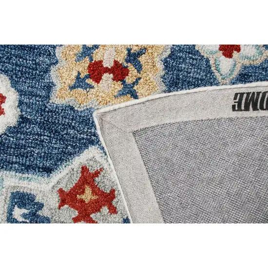 Blue And Sky Blue Wool Floral Hand Tufted Half Circle Rug Photo 7