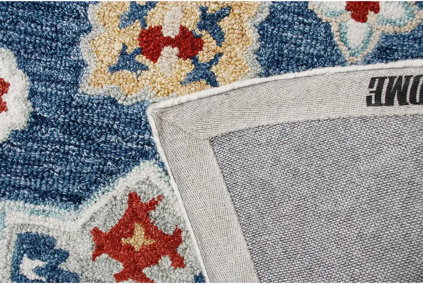 Blue And Sky Blue Wool Floral Hand Tufted Half Circle Rug Photo 7