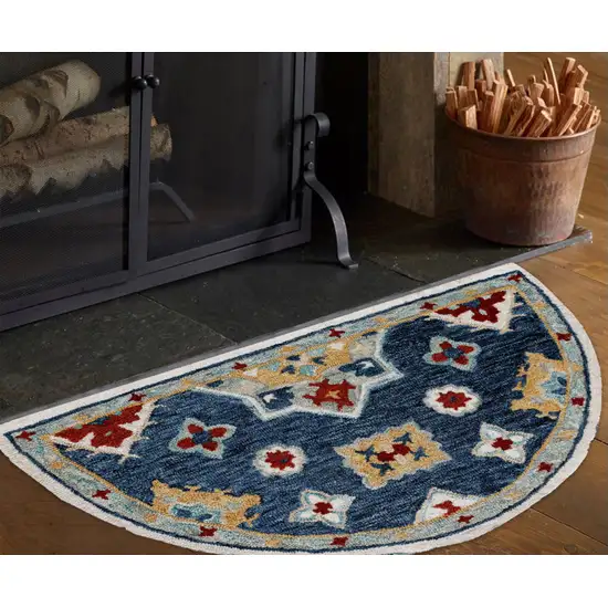 Blue And Sky Blue Wool Floral Hand Tufted Half Circle Rug Photo 3