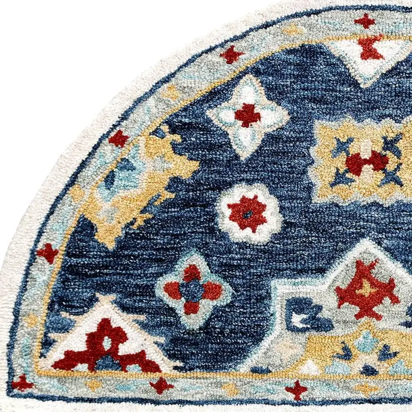 Blue And Sky Blue Wool Floral Hand Tufted Half Circle Rug Photo 2