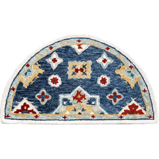 Blue And Sky Blue Wool Floral Hand Tufted Half Circle Rug Photo 1