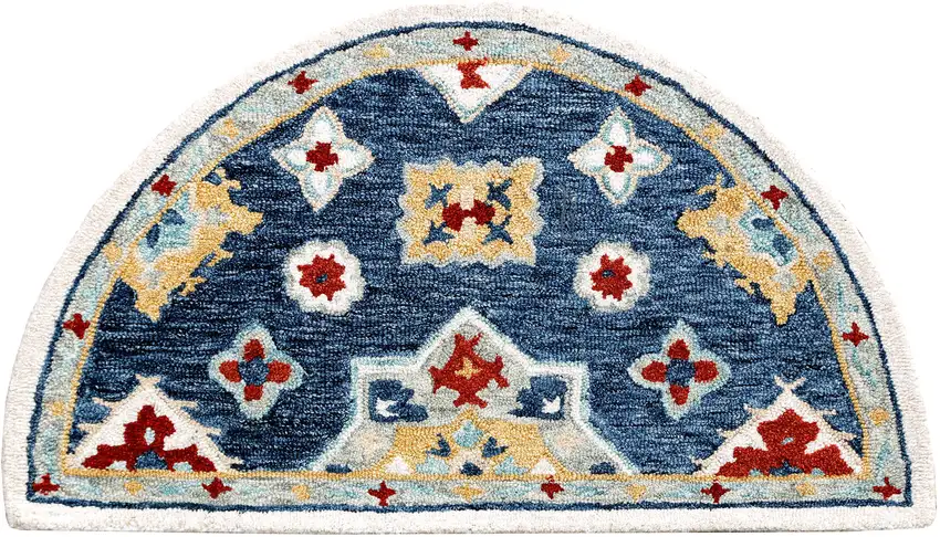 Blue And Sky Blue Wool Floral Hand Tufted Half Circle Rug Photo 1