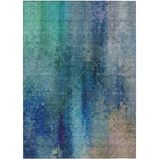 Blue And Tan Abstract Washable Indoor Outdoor Area Rug Photo 2
