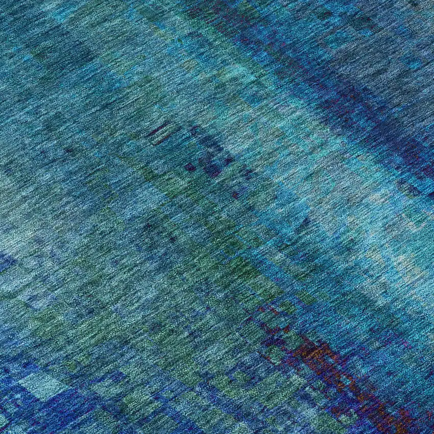 Blue And Tan Abstract Washable Indoor Outdoor Area Rug Photo 8
