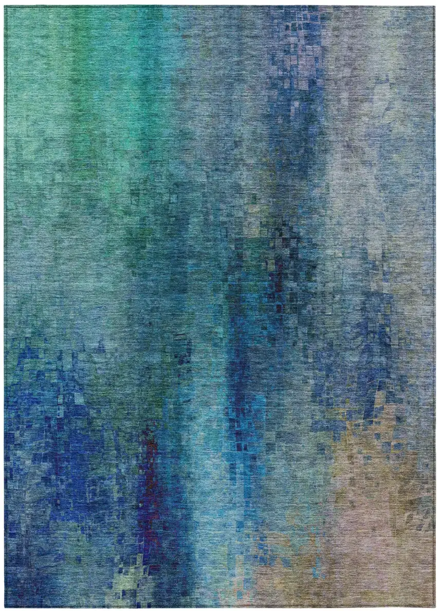 Blue And Tan Abstract Washable Indoor Outdoor Area Rug Photo 2