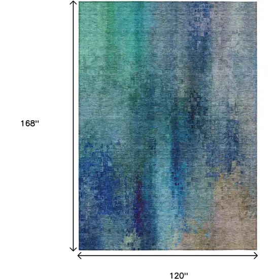 Blue And Tan Abstract Washable Indoor Outdoor Area Rug Photo 7