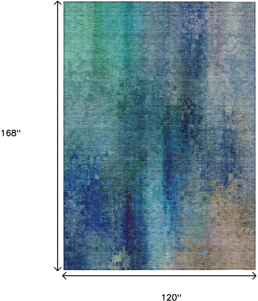 Blue And Tan Abstract Washable Indoor Outdoor Area Rug Photo 7